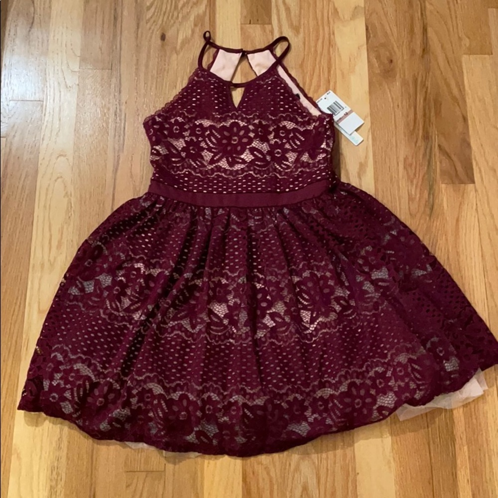 Sequin Hearts Girls 12 Maroon Lace Dress